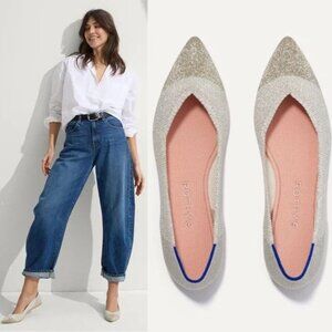 Rothy's The Pointed Toe Ballet Flat Slip On Sz 11.5 Diamond Metallic Shimmer NEW